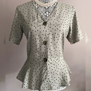 Vintage-Style Peplum Button-Up Blouse
